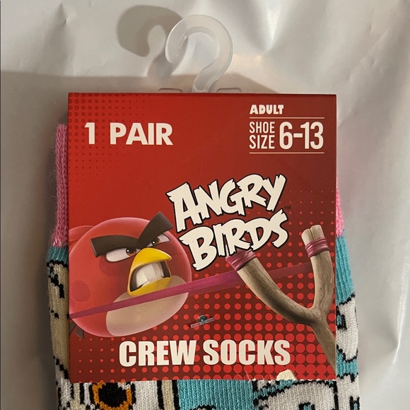 Angry Birds Crew Socks - Pink and Blue Stars and Stripes with Cute Tan Birds NWT - Picture 2 of 7